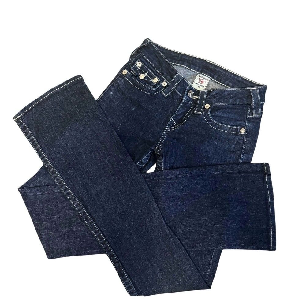 True Religion Women’s Jeans Hi-Rise Boot Size 25 Inseam 33 Flap Pocket Dark Wash